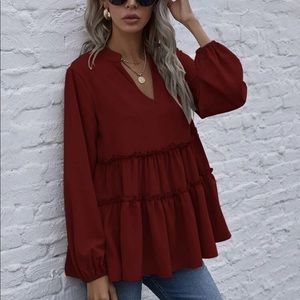 BURGUNDY RUFFLE HEM SHIRT | XSMALL [2]